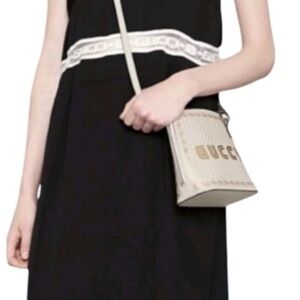 Gucci guccy sega star Cream Logo  Leather Crossbody Bag